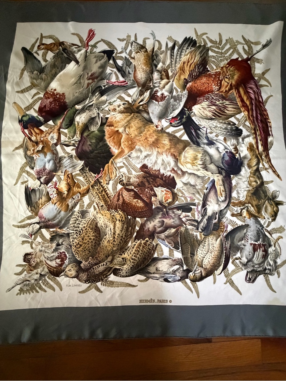 Hermès  “Gibiers” Silk Scarf.